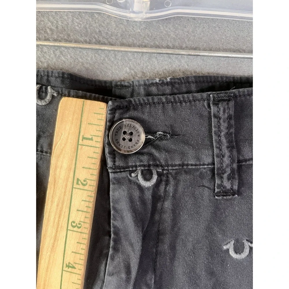 True Religion Shorts Men's 31 Black Dean Chino Embroidered All Over Print Logo